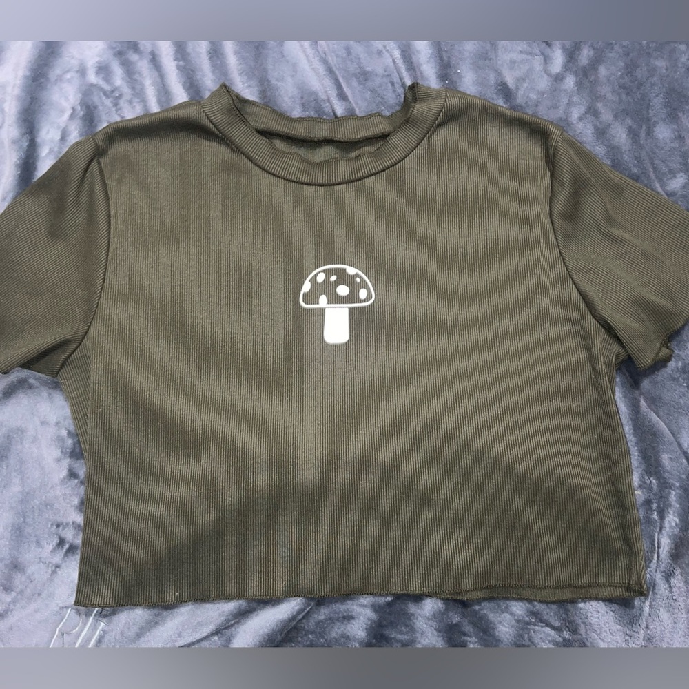 Mushroom graphic mock neck crop top